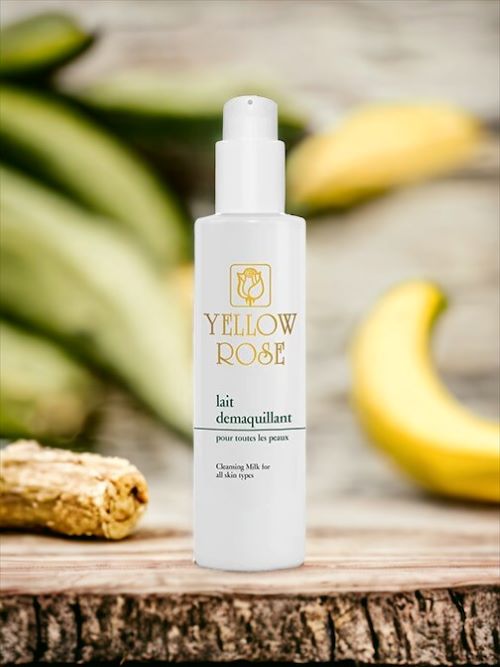Die Yellow Rose GESICHTSREINIGUNGSMILCH UND MAKE-UP ENTFERNER ist eine sanfte Reinigungsmilch, angereichert mit Bananen- und Papaya-Extrakten, und eignet sich für alle Hauttypen.