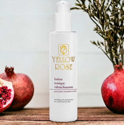 Die Yellow Rose <strong>TONIC LOTION FÜR TROCKENE HAUT</strong> ist eine tonisierende, feuchtigkeitsspendende und erfrischende Lotion mit Aloe Vera Gel, Granatapfelextrakt, Vitamin A und E sowie Lanolin.